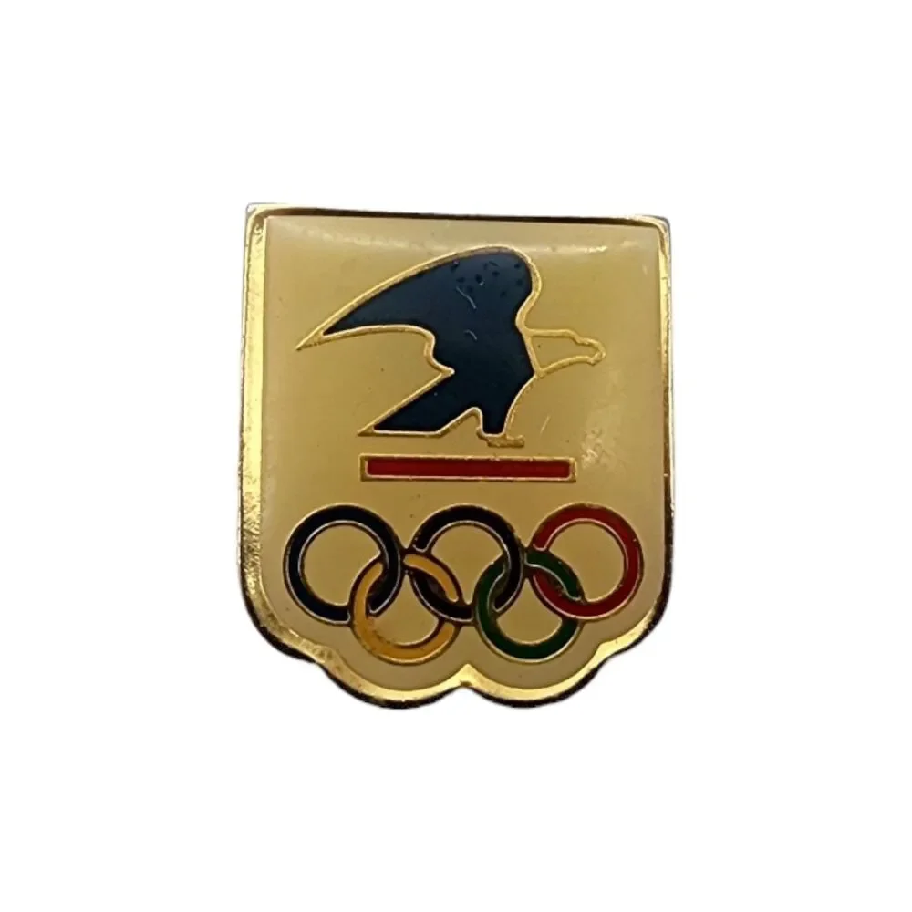 USPS Olympic Games Sponsor Vintage Lapel Pin Eagle Rings Gold Tone Taiwan
